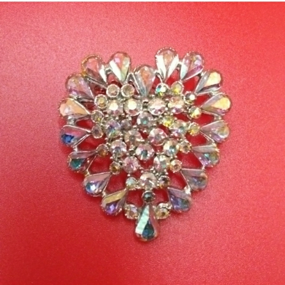 Vintage Judy Lee Heart Brooch/Pendant Aurora Borealis